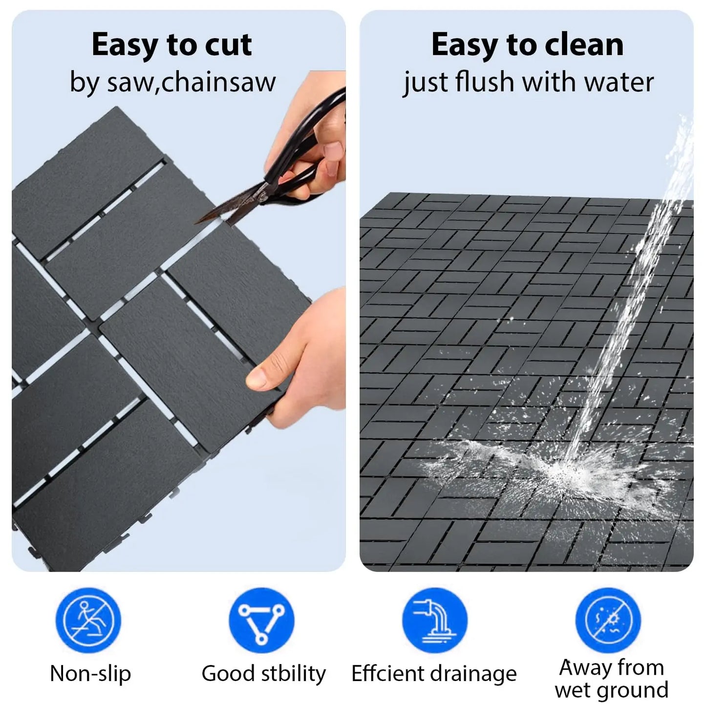 44 Piece Plastic Interlocking Floor Tiles For Garden Patio Balcony