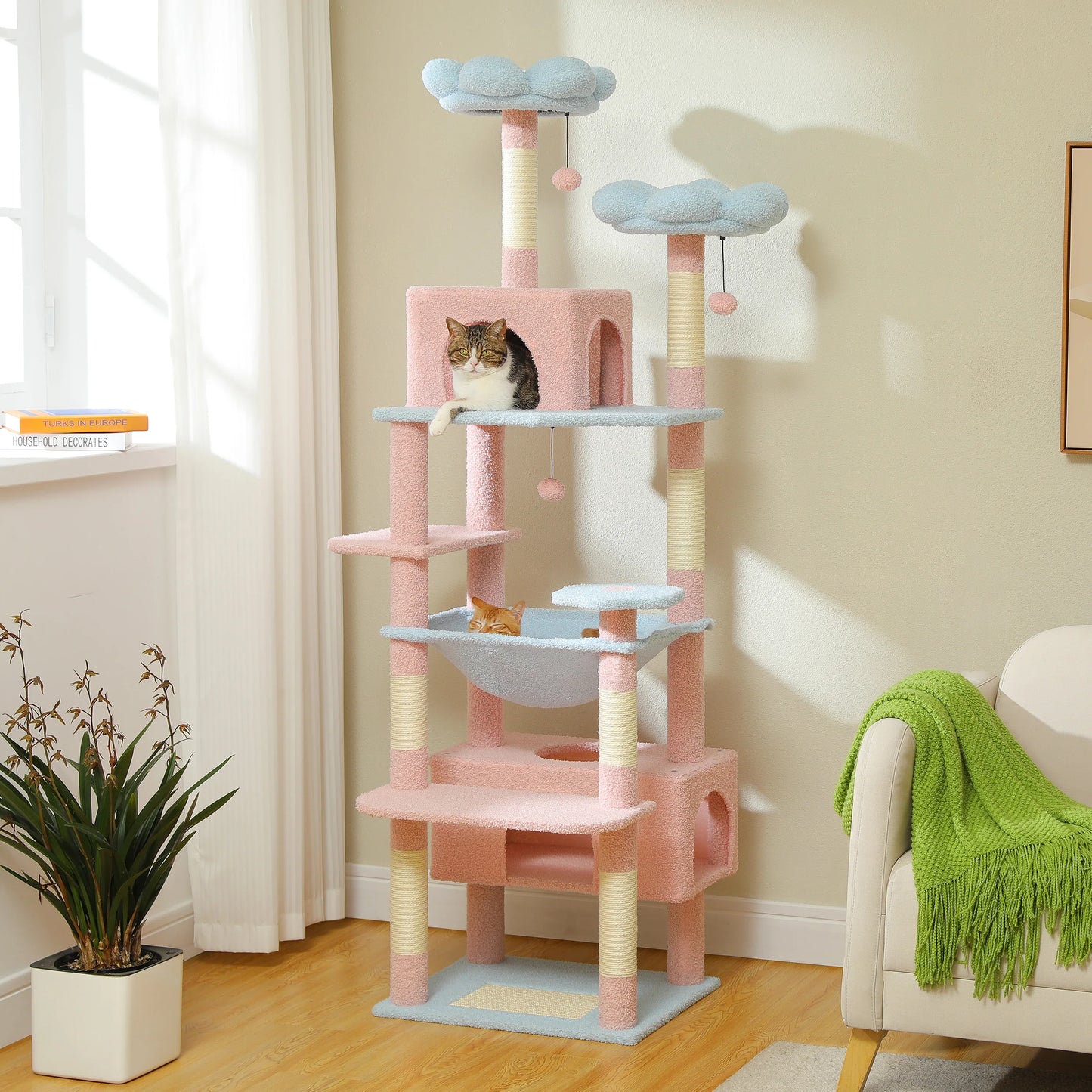 PETEPELA Cat Tree Tower For Indoor Cats With Sisal Scratching Posts Hammocks