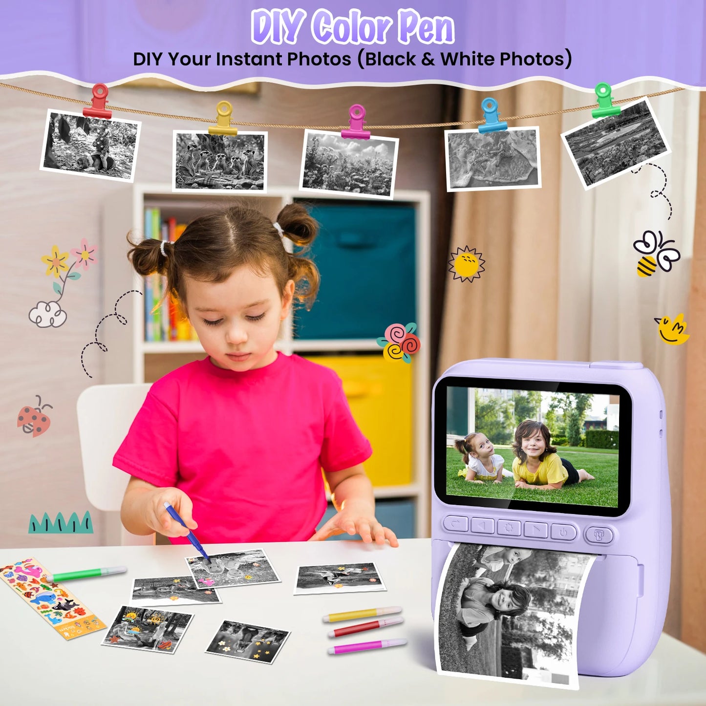 Diamooky CN Kids Digital Camera Instant Print 32MP HD 1080P