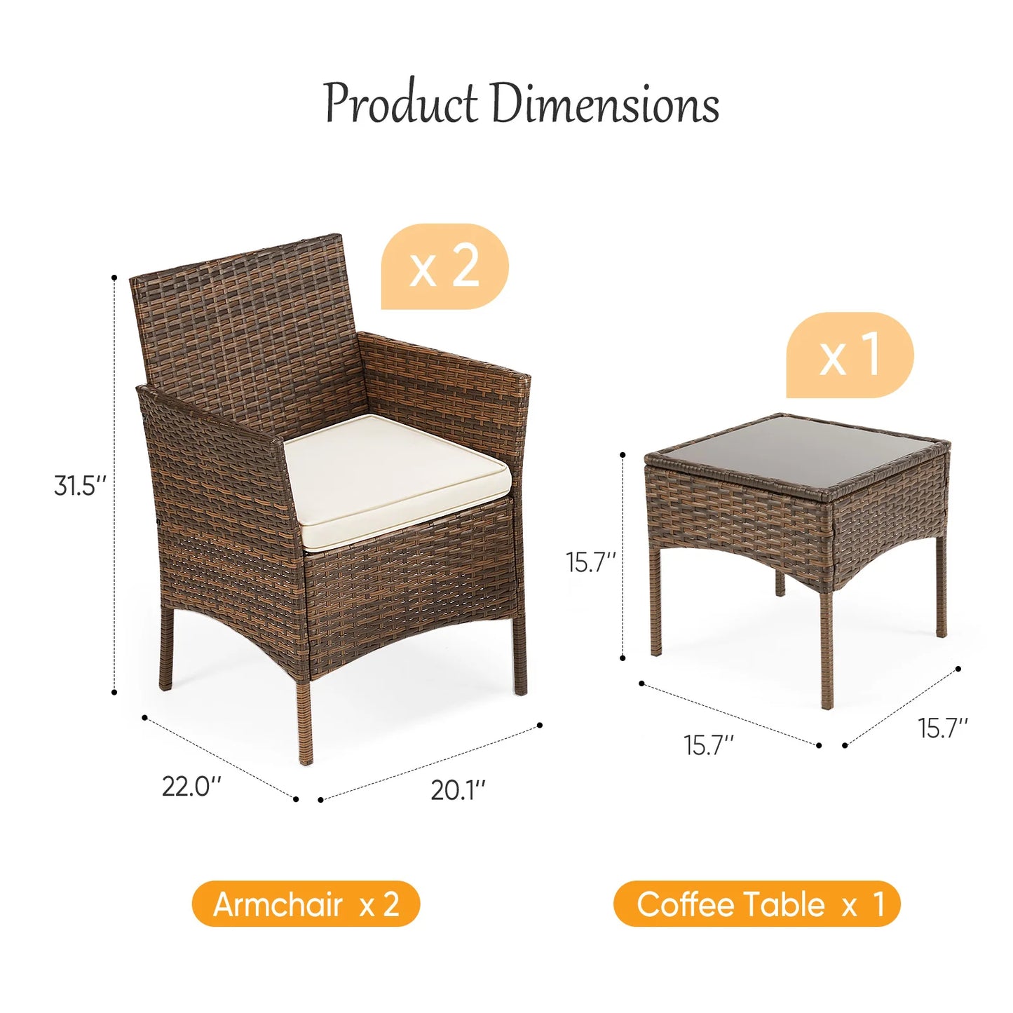JHK Outdoor Patio Furniture Set Wicker Rattan Soft Cushions Glass Table