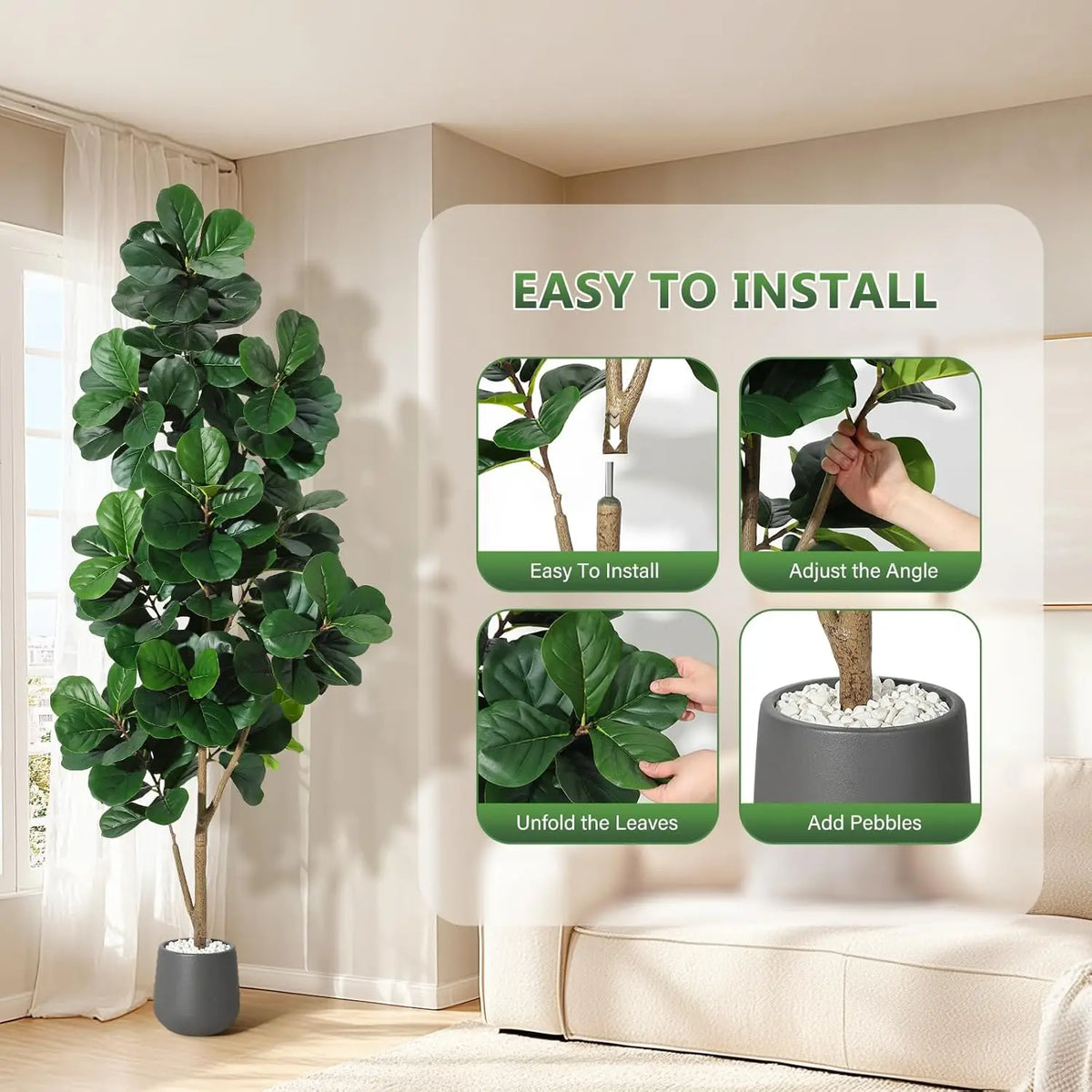 HiMISS Realistic Artificial Fiddle Leaf Fig Tree With Planter Pot
