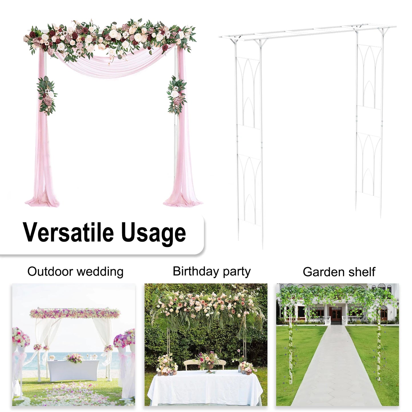 Garden Arch Arbor Metal Wedding Arch Decor Outdoor Pergola Trellis