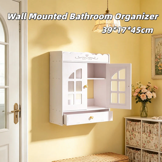 Wall Mounted Bathroom Organizer With Four Waterproof Plastic Shelves