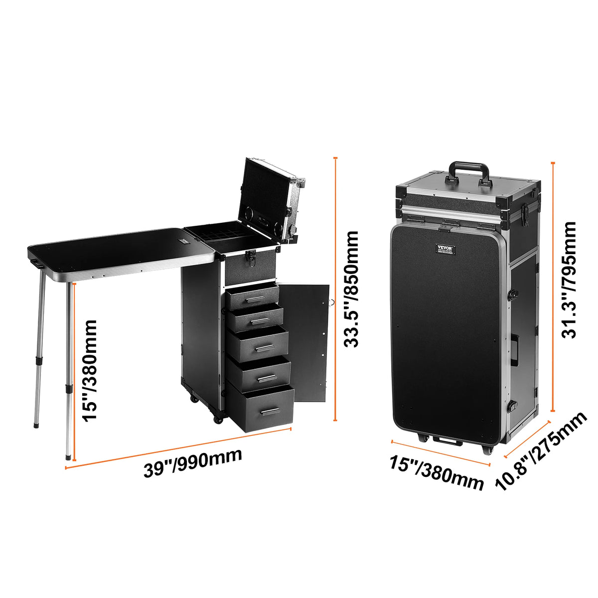 SucceBuy Large Aluminum Rolling Makeup Train Case With Workbench