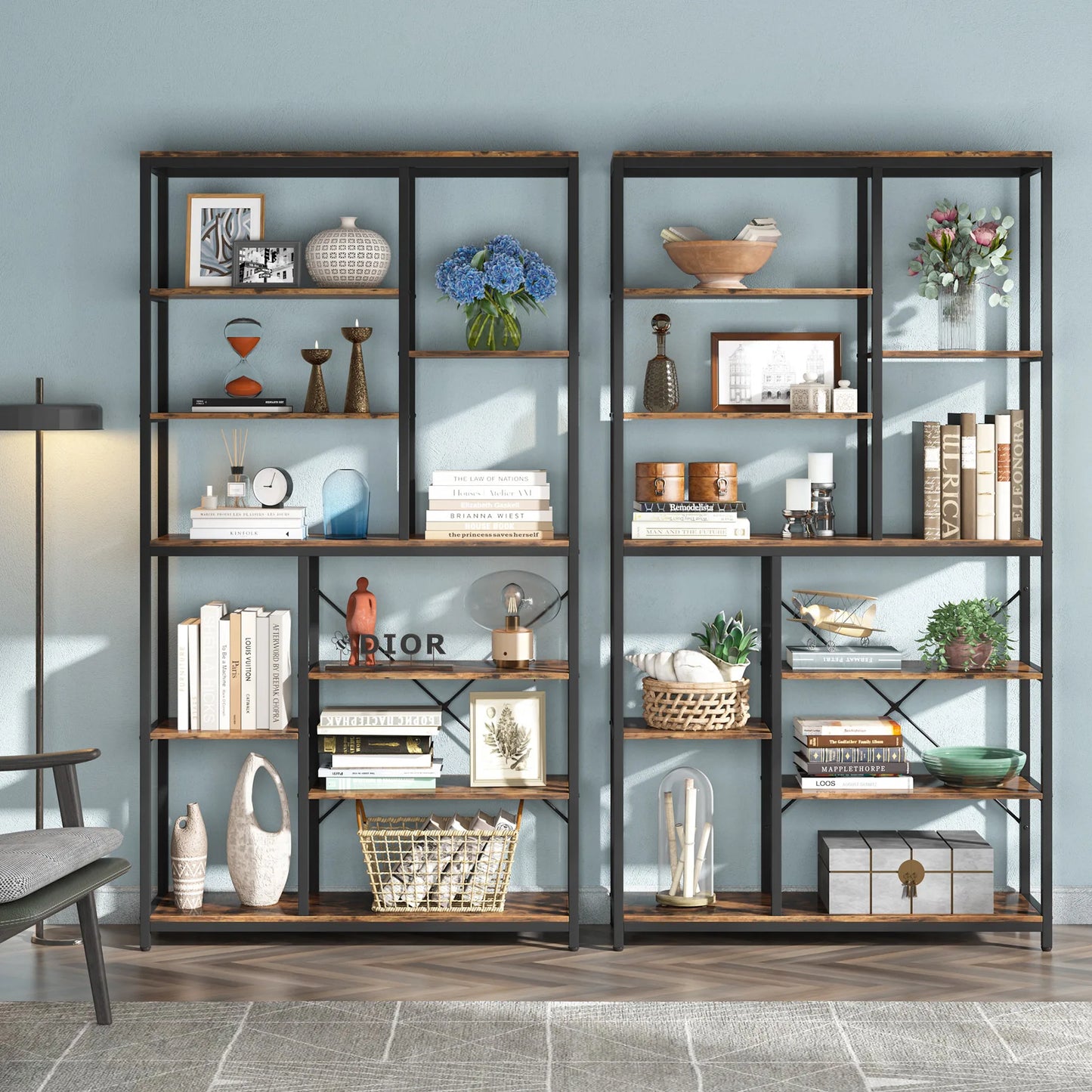 Tribesigns 9-Tier Industrial Bookcase With Open Shelves