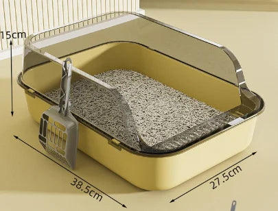Semi-Enclosed Cat Litter Box With High Sides For Indoor Use