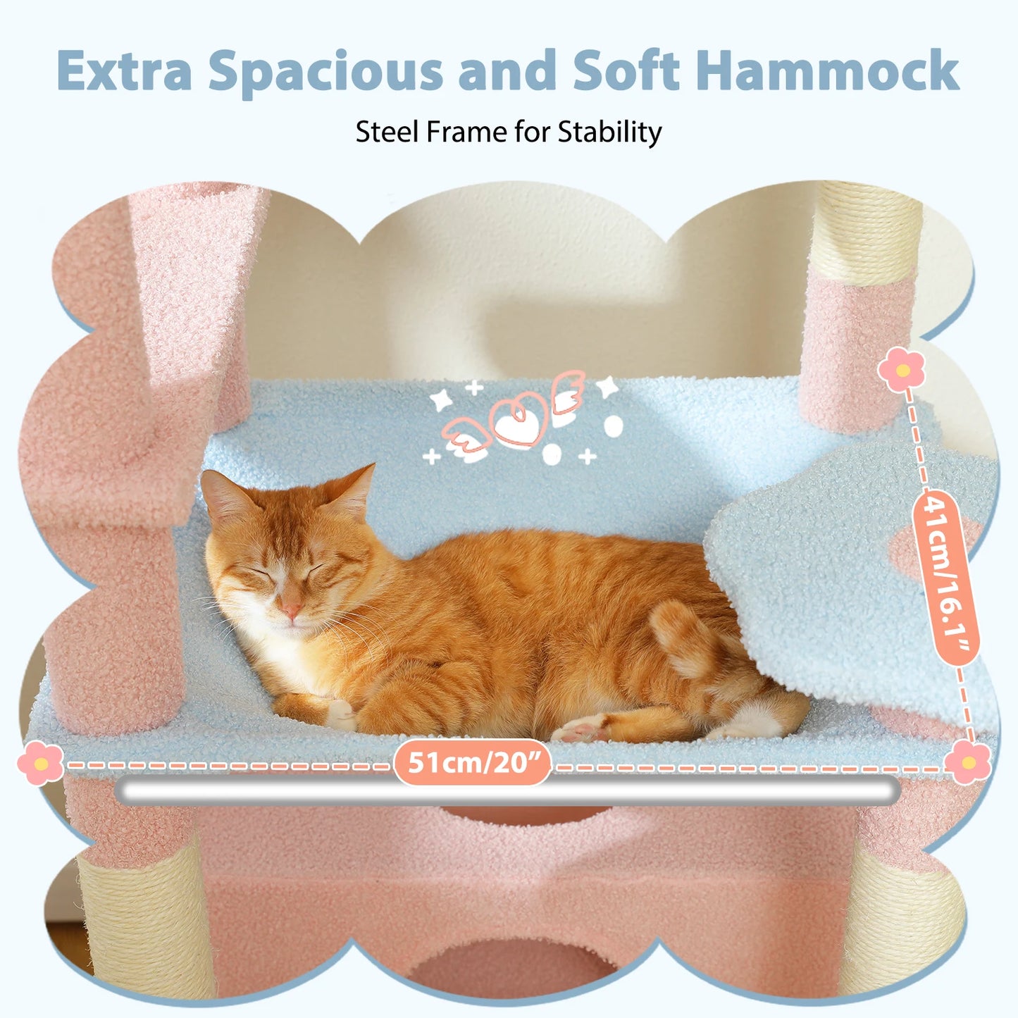 PETEPELA Cat Tree Tower For Indoor Cats With Sisal Scratching Posts Hammocks