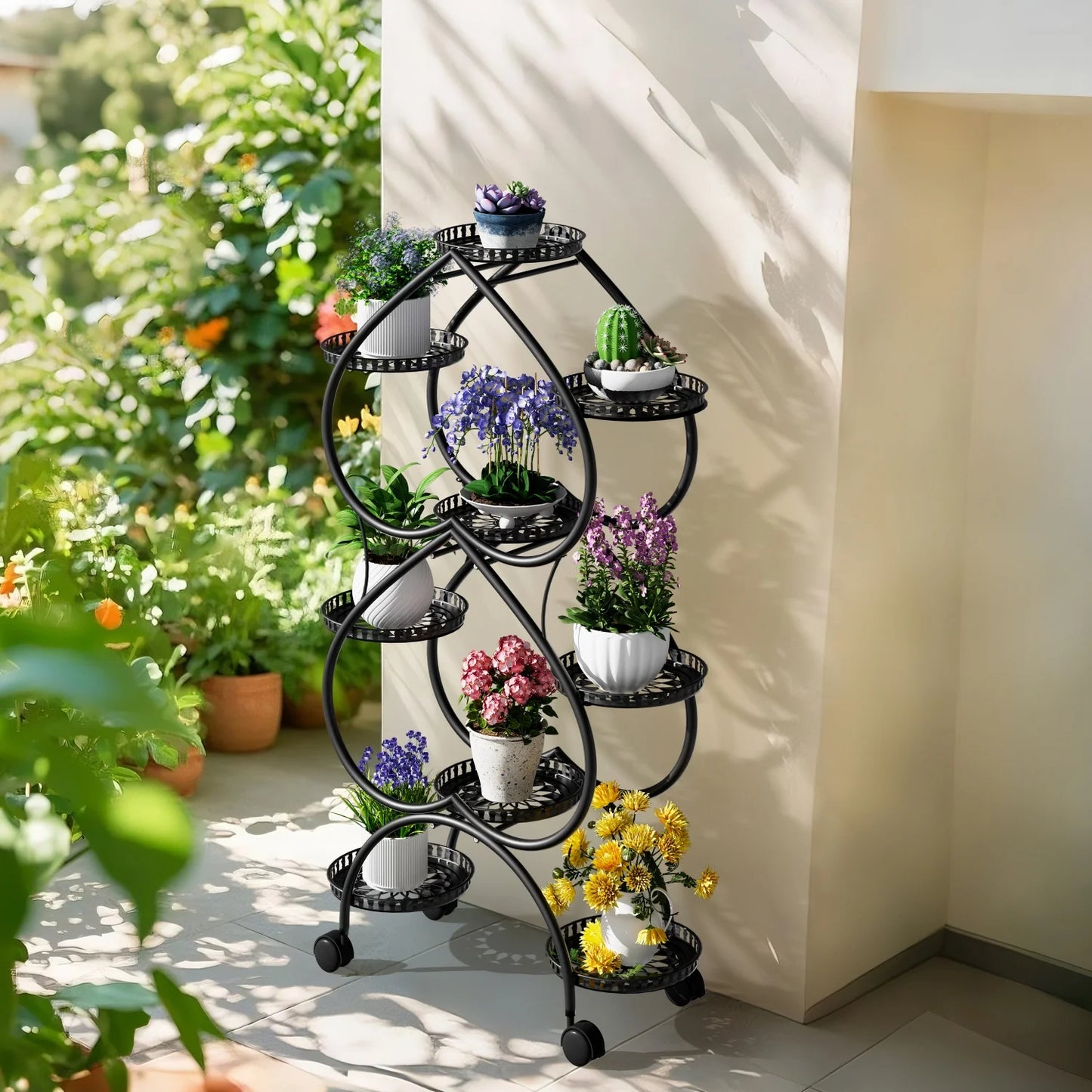 9 Tier Metal Plant Stand With Wheels For Balcony Garden