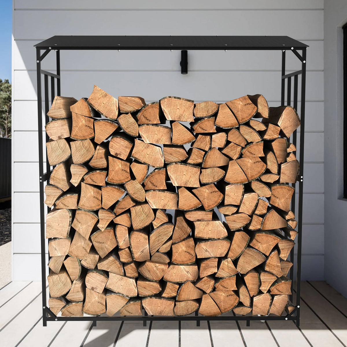 Heavy Duty Metal Firewood Rack With Protective Cover