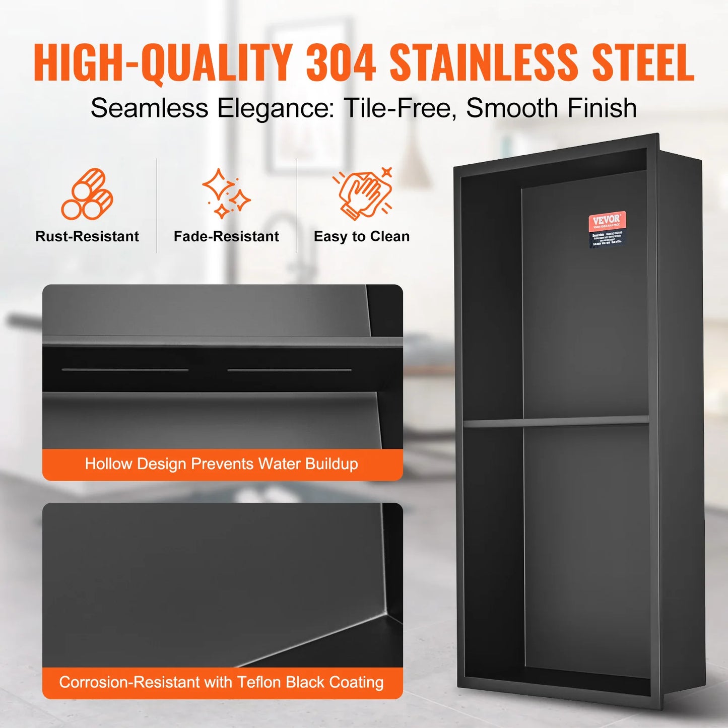 SucceBuy 304 Stainless Steel Recessed Shower Niche With Double Shelves