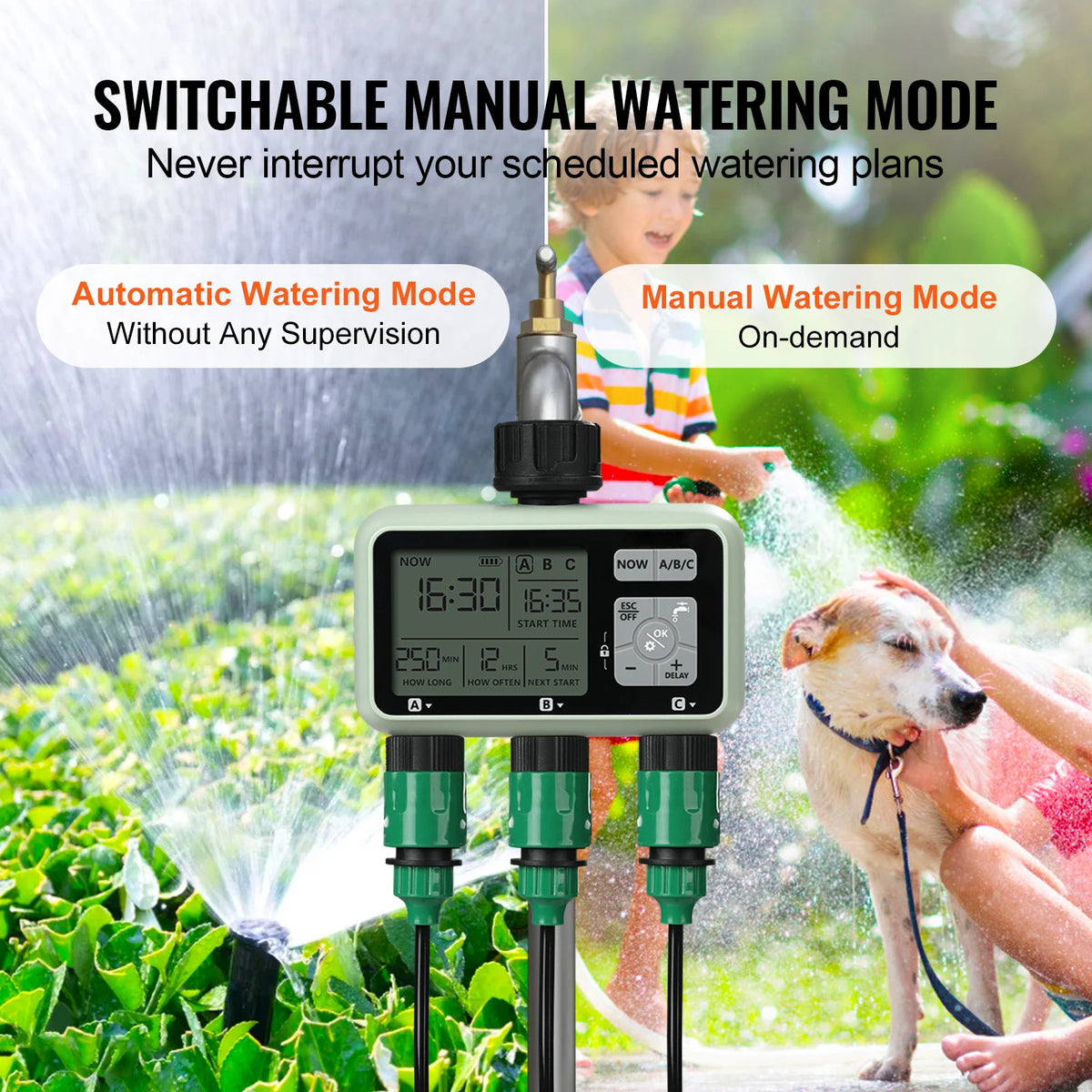 SucceBuy 3 Outlet Water Timer With LCD Display And Rain Delay