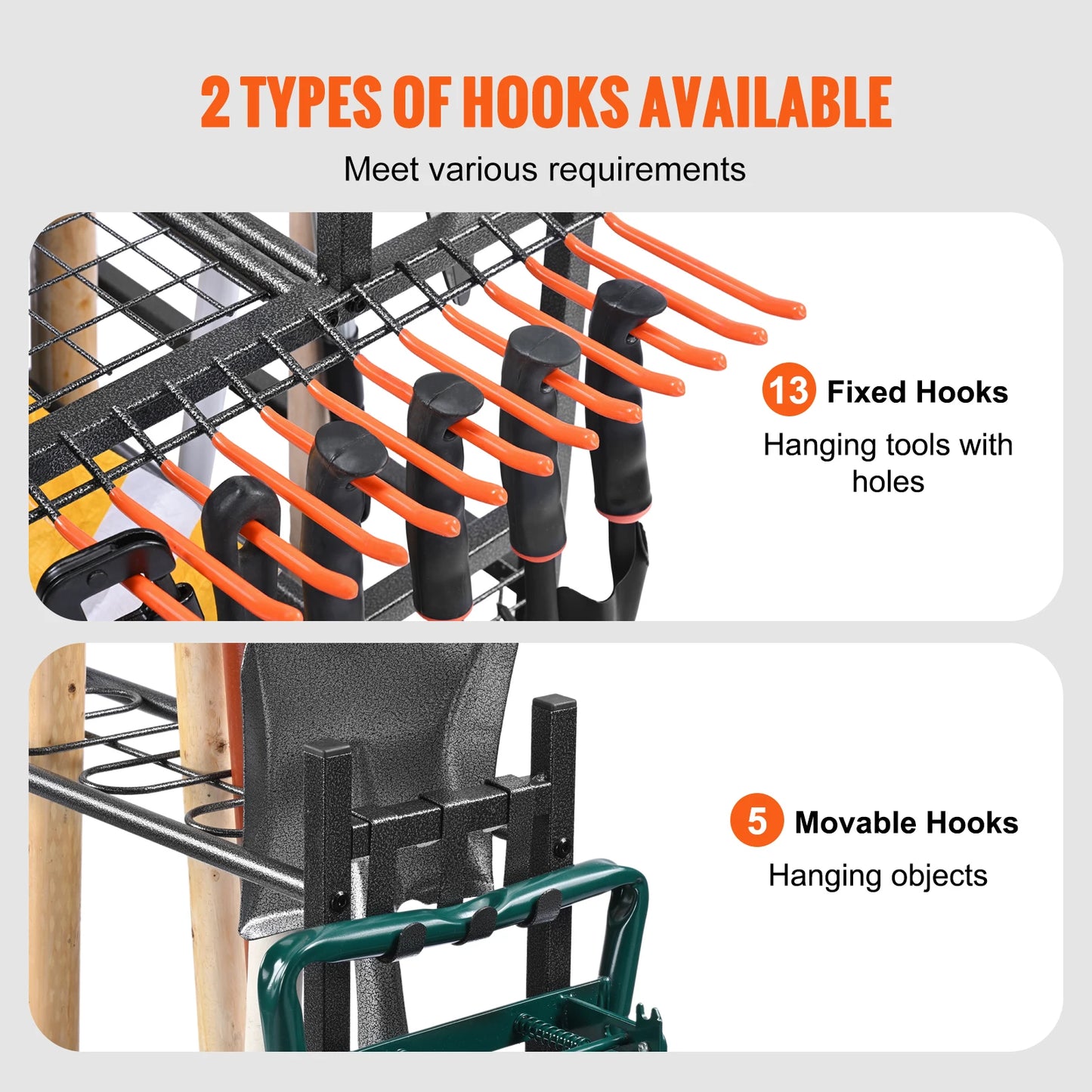 Garden Tool Organizer Rack With Hooks And Wheels For Garage