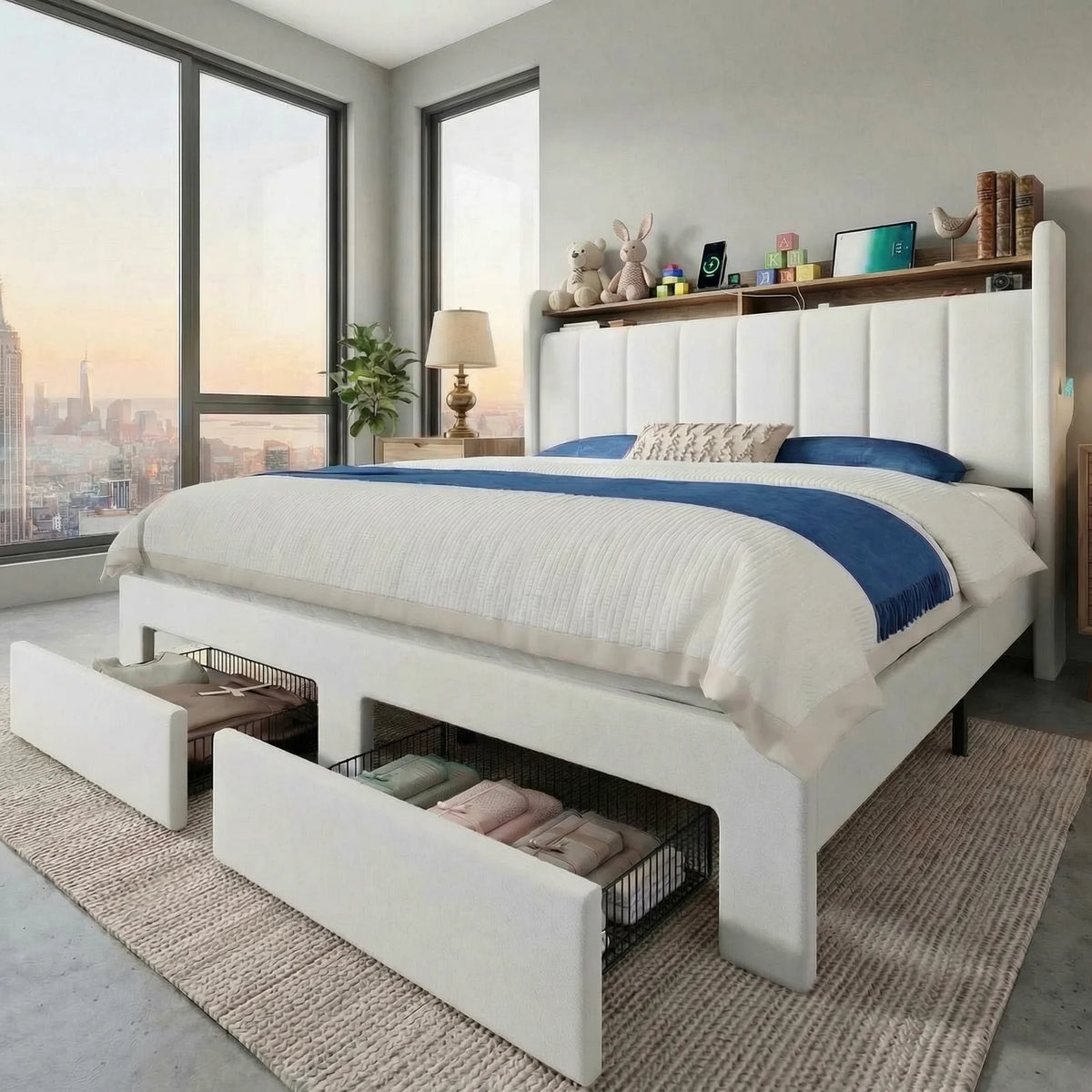 Hoomic Bed Frame With Led Lights Storage Drawers And Charger