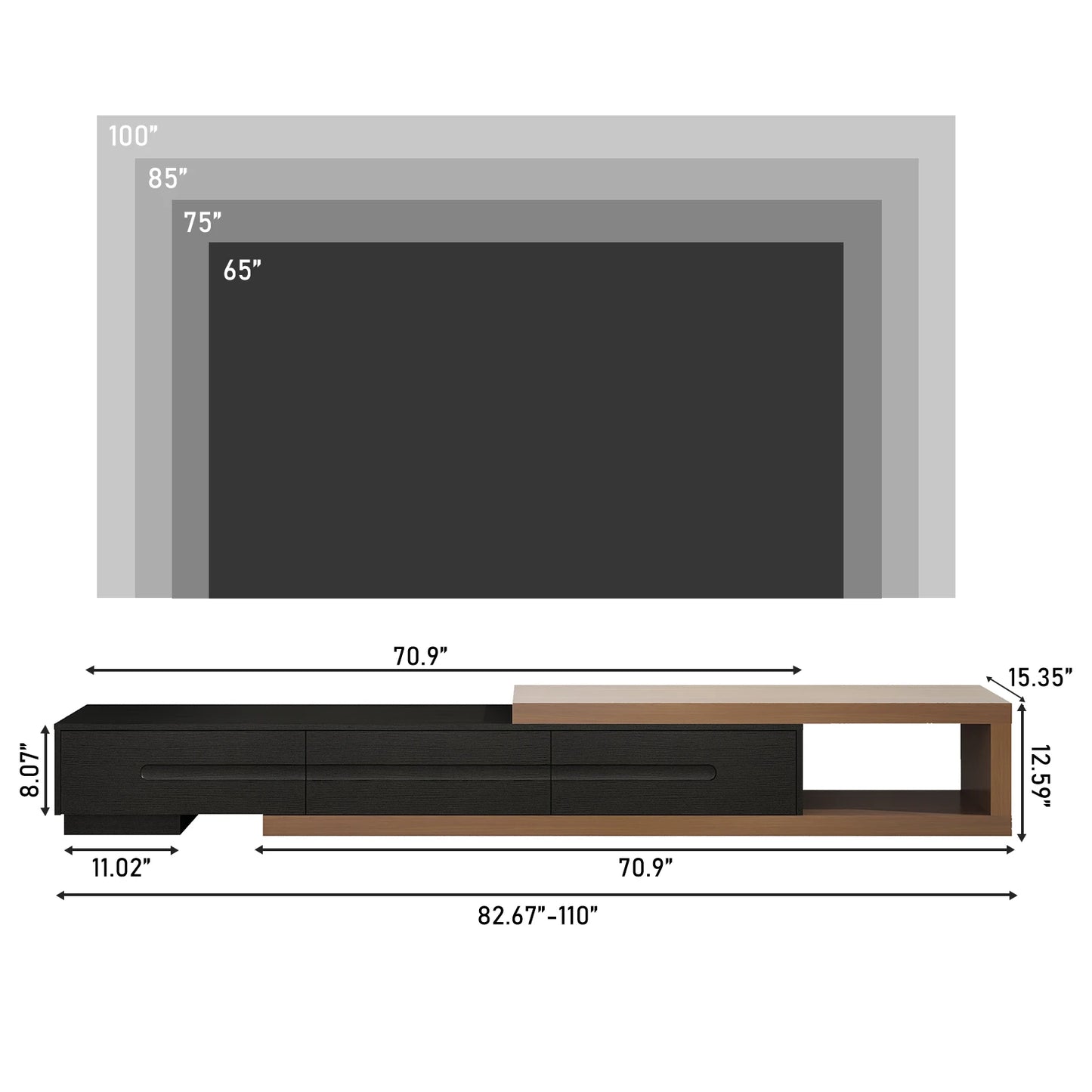 QiaoShiRen Extendable TV Stand With Open Storage And Three Drawers