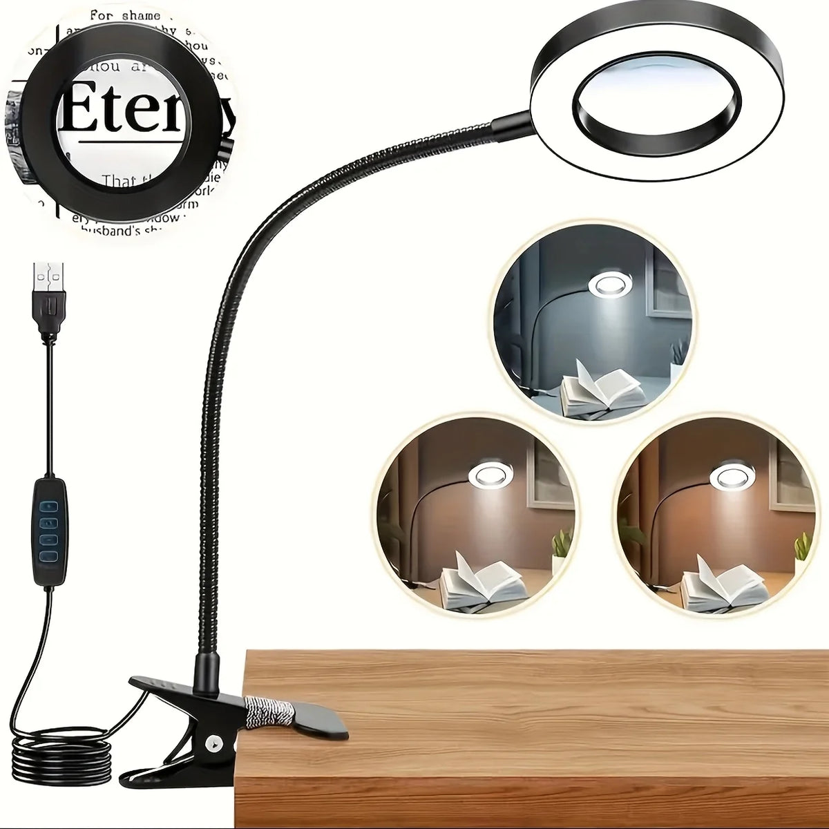 Dumiloo LED Clip On Magnifying Desk Lamp Adjustable Gooseneck