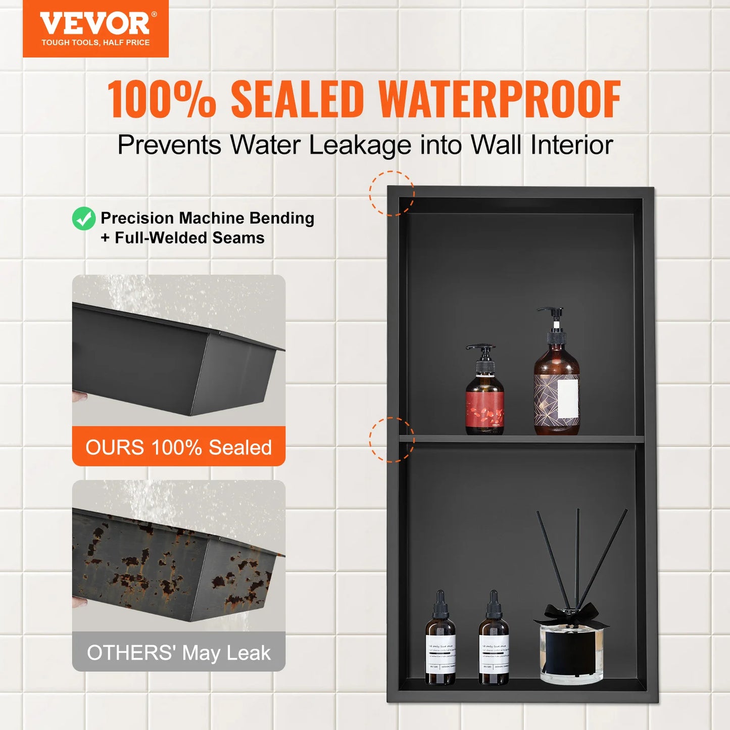 SucceBuy 304 Stainless Steel Recessed Shower Niche With Double Shelves