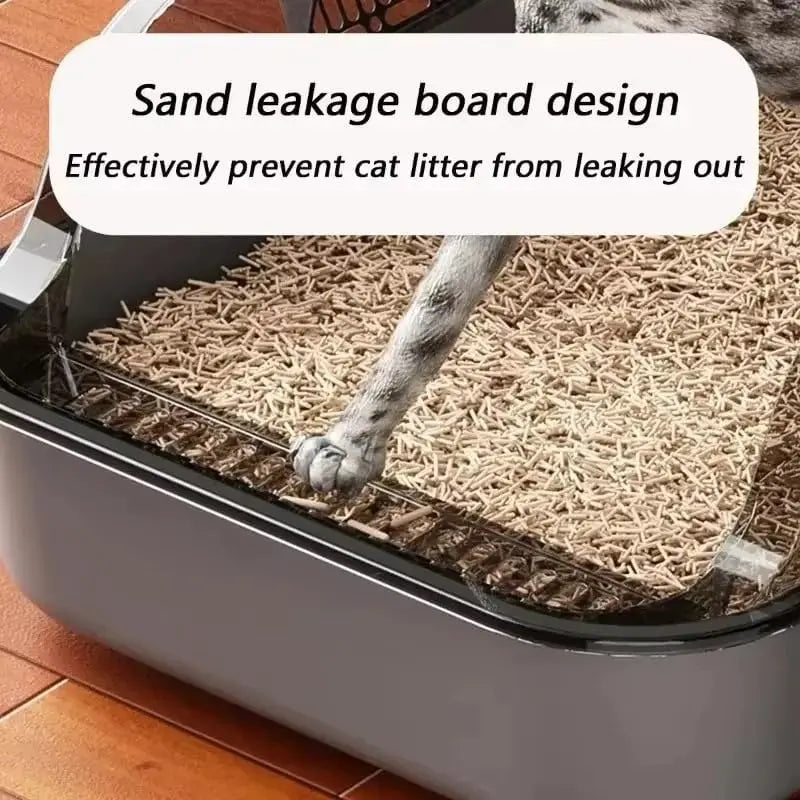 Semi-Enclosed Cat Litter Box With High Sides For Indoor Use