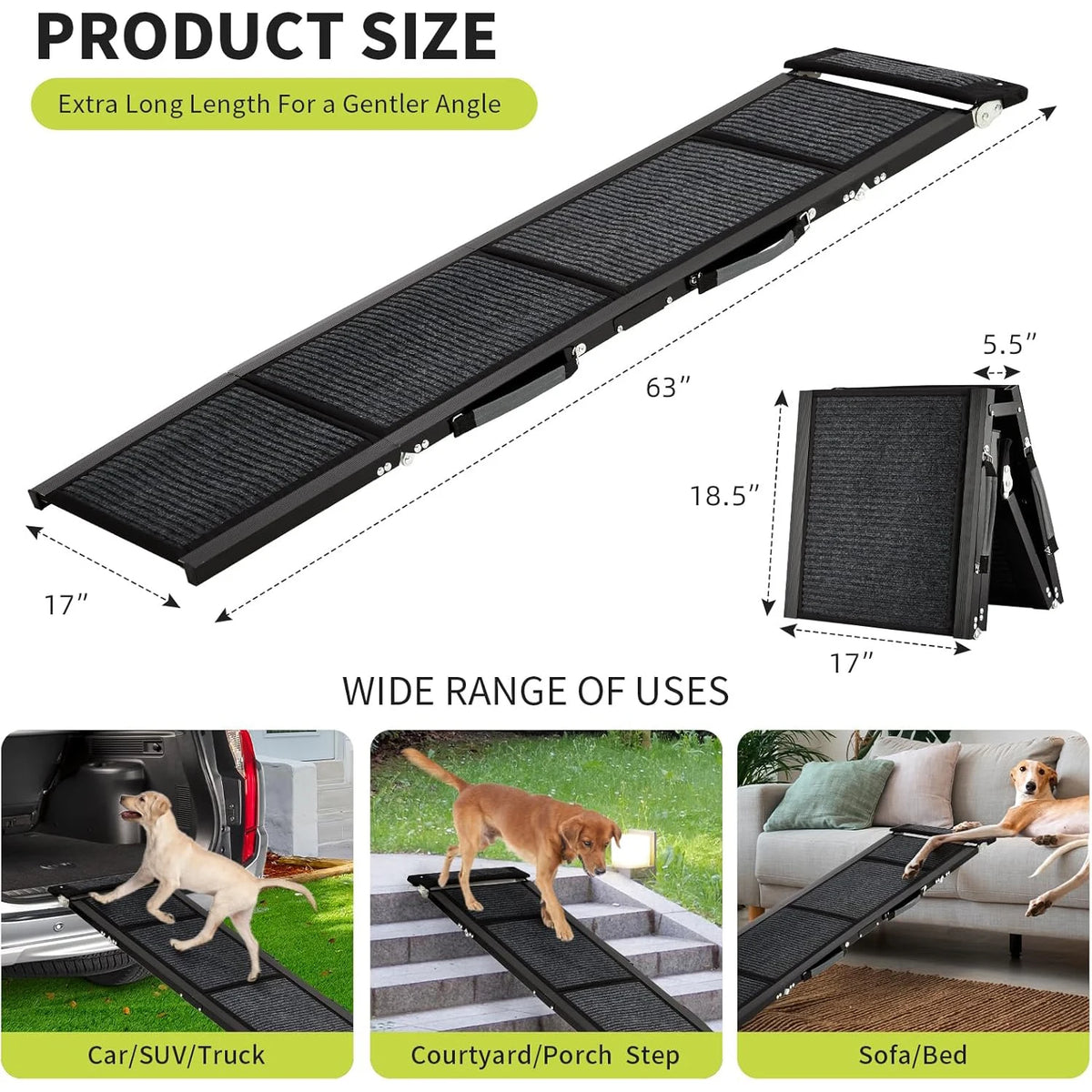 HiMISS Folding Dog Ramp For Cars With Non Slip Surface