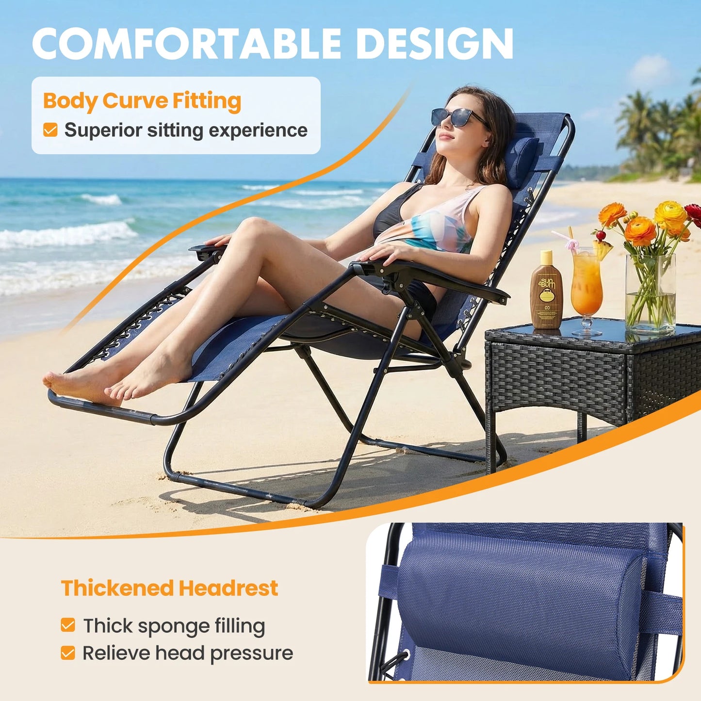 MCQ Outdoor Zero Gravity Chairs 2 Folding Recliners With Cupholders