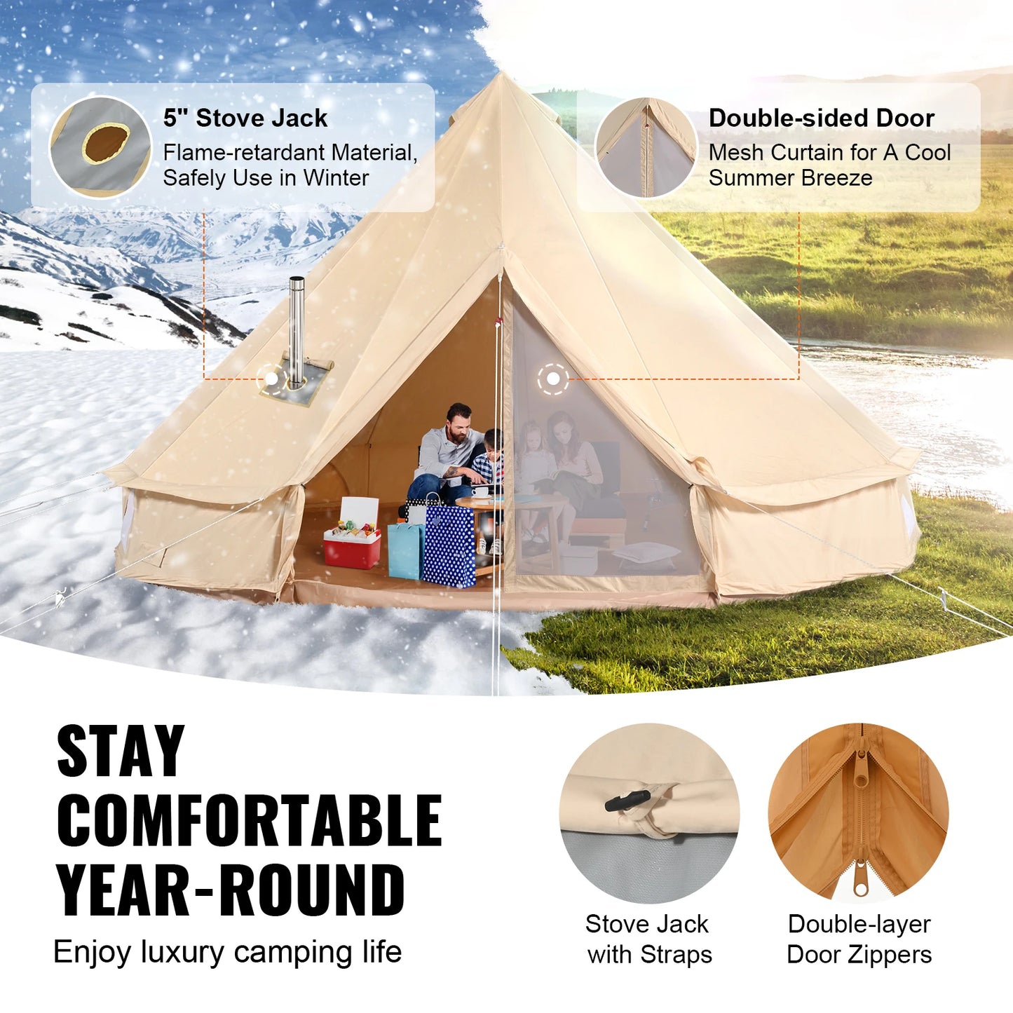 SucceBuy Canvas Bell Tent For Camping Holds Eight People