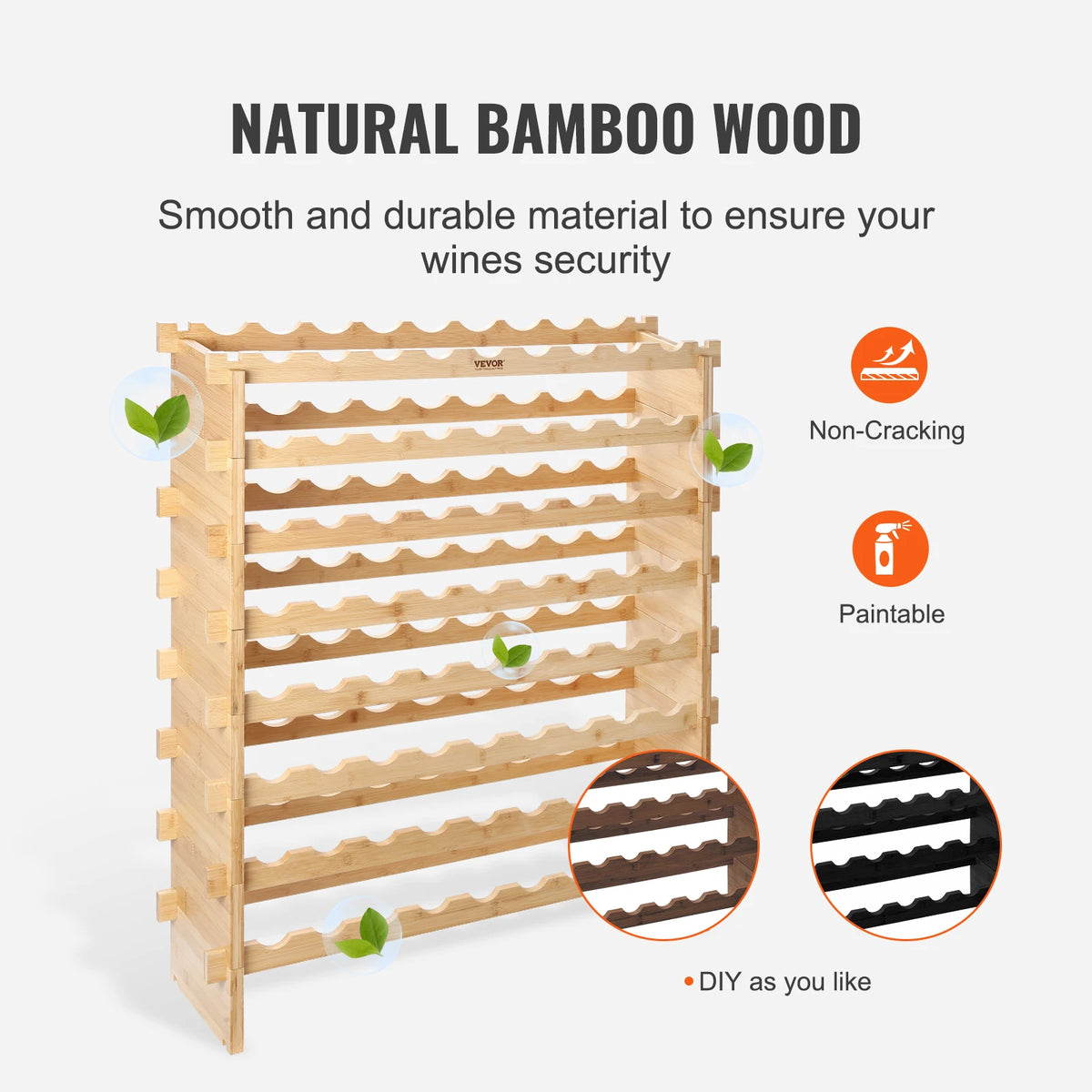 SucceBuy 8 Tiers Stackable Modular Bamboo Free Standing Wine Storage Rack