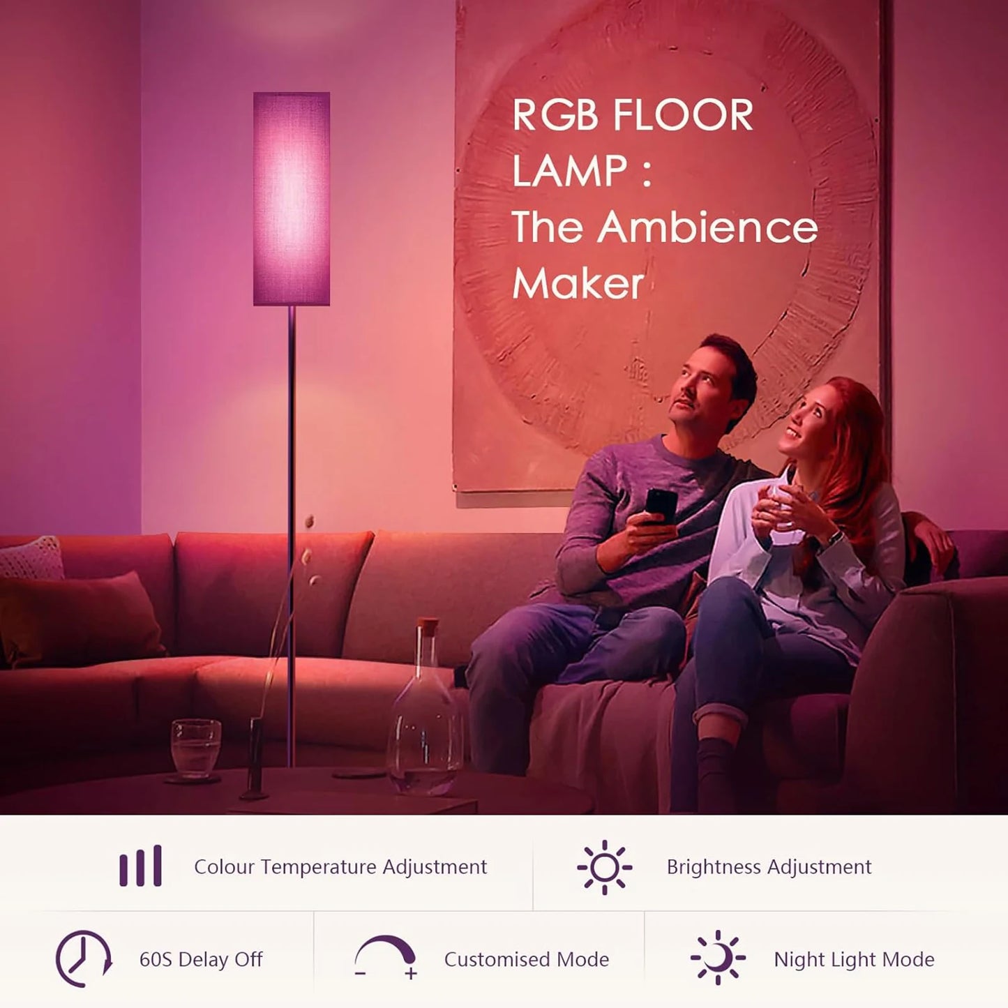Modern Floor Lamp Standing Tall RGB Foot Switch For Bedroom
