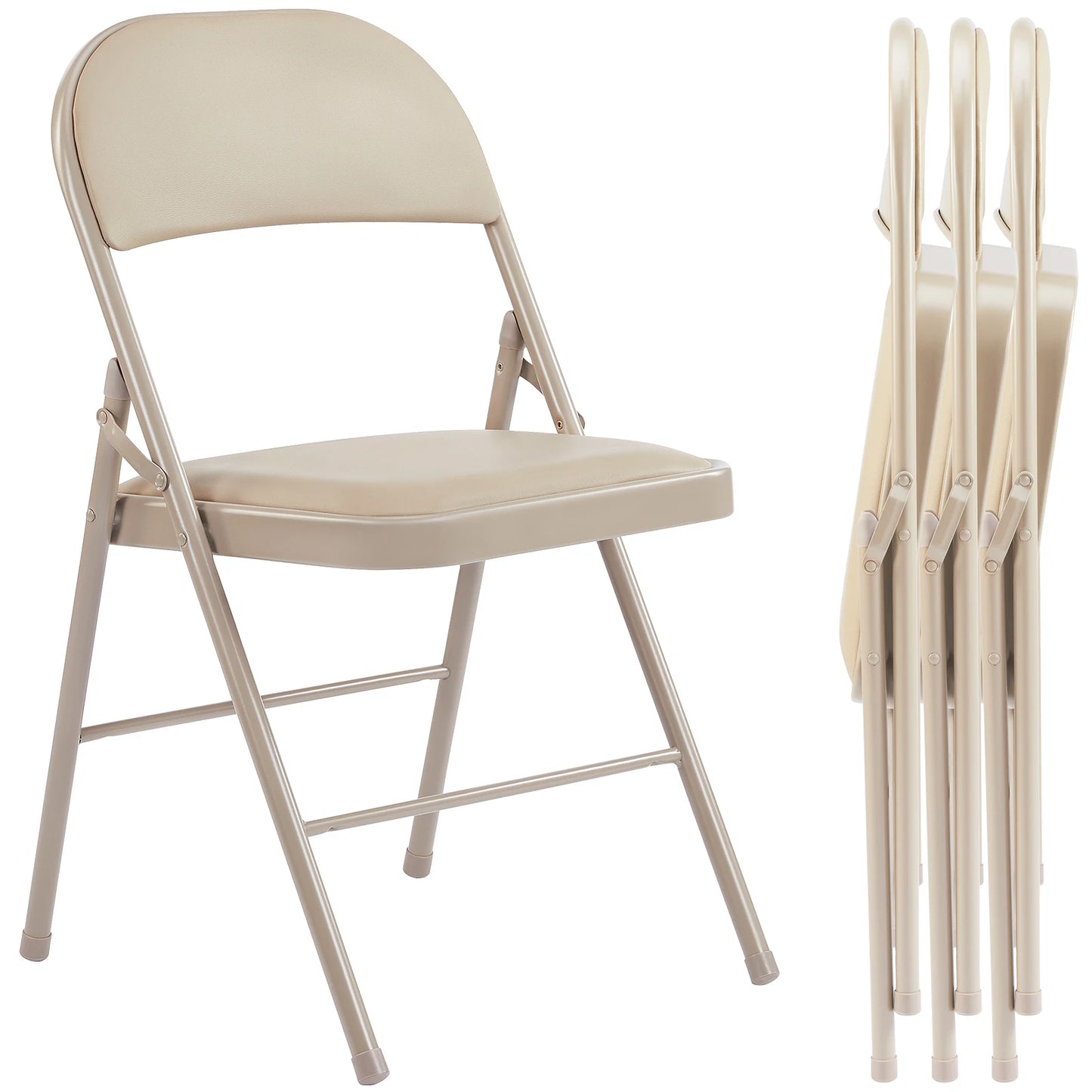 JHK Leather Padded Folding Chairs 4 Pack Metal Living Room Outdoor Home Office