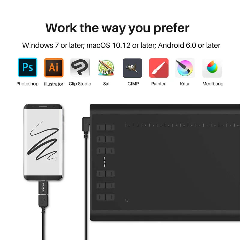 Huion Inspiroy H1060P Graphics Drawing Tablet 8192 Pressure Sensitivity