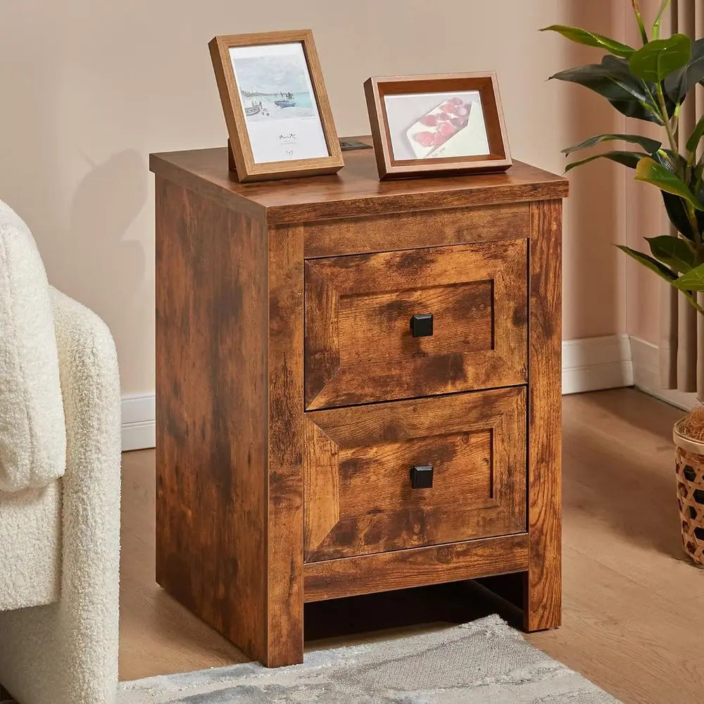 Rustic Wood Nightstands Set of 2 With Charging Station