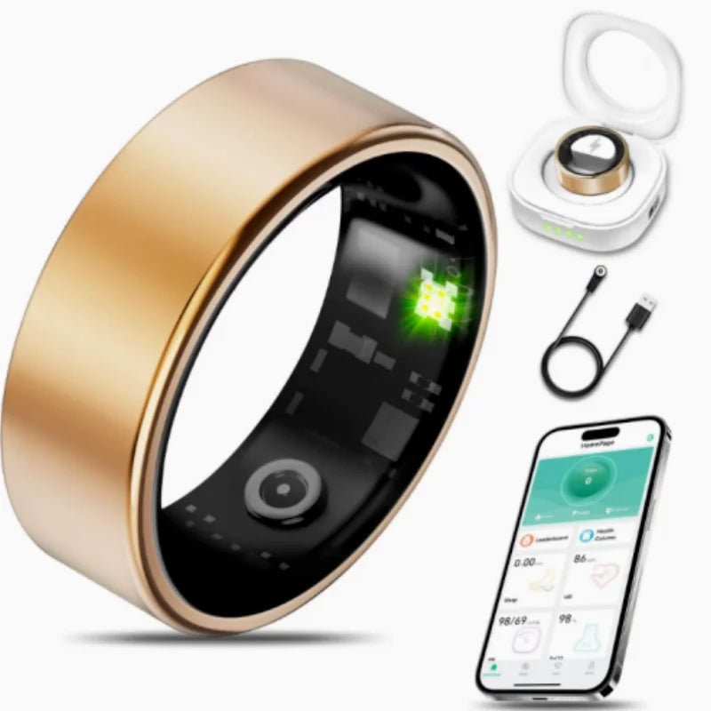 R09 Smart Ring Health Monitor Steel Charging Case Fitness Tracker