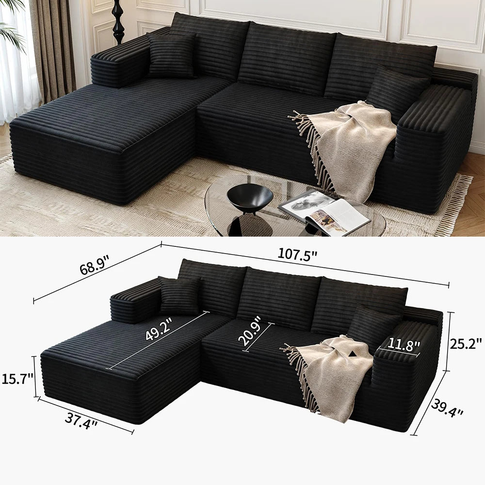 YQXH Cloud Style Sectional Sofa With Corduroy Memory Foam Cushions