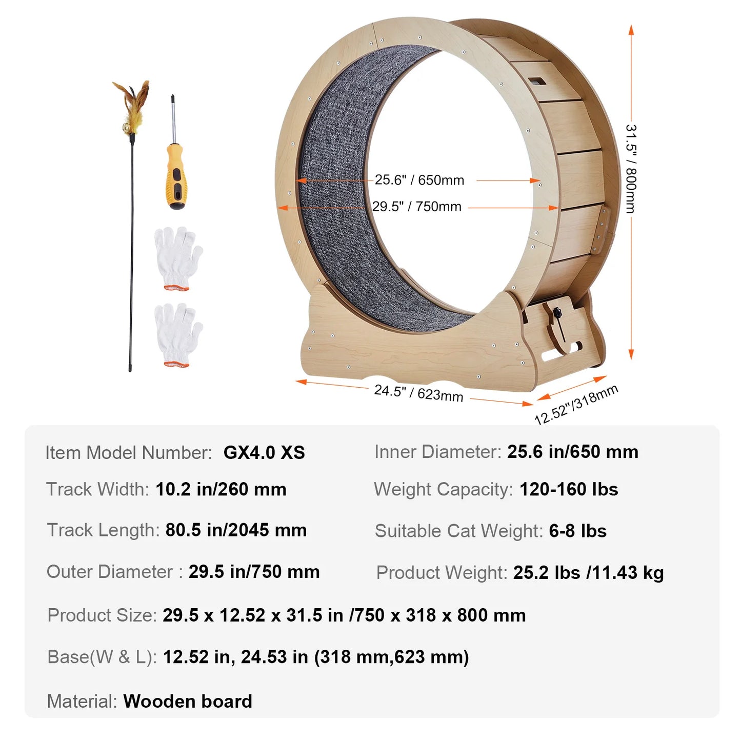 Wooden Cat Exercise Wheel Large Indoor Running Treadmill With Detachable Carpet