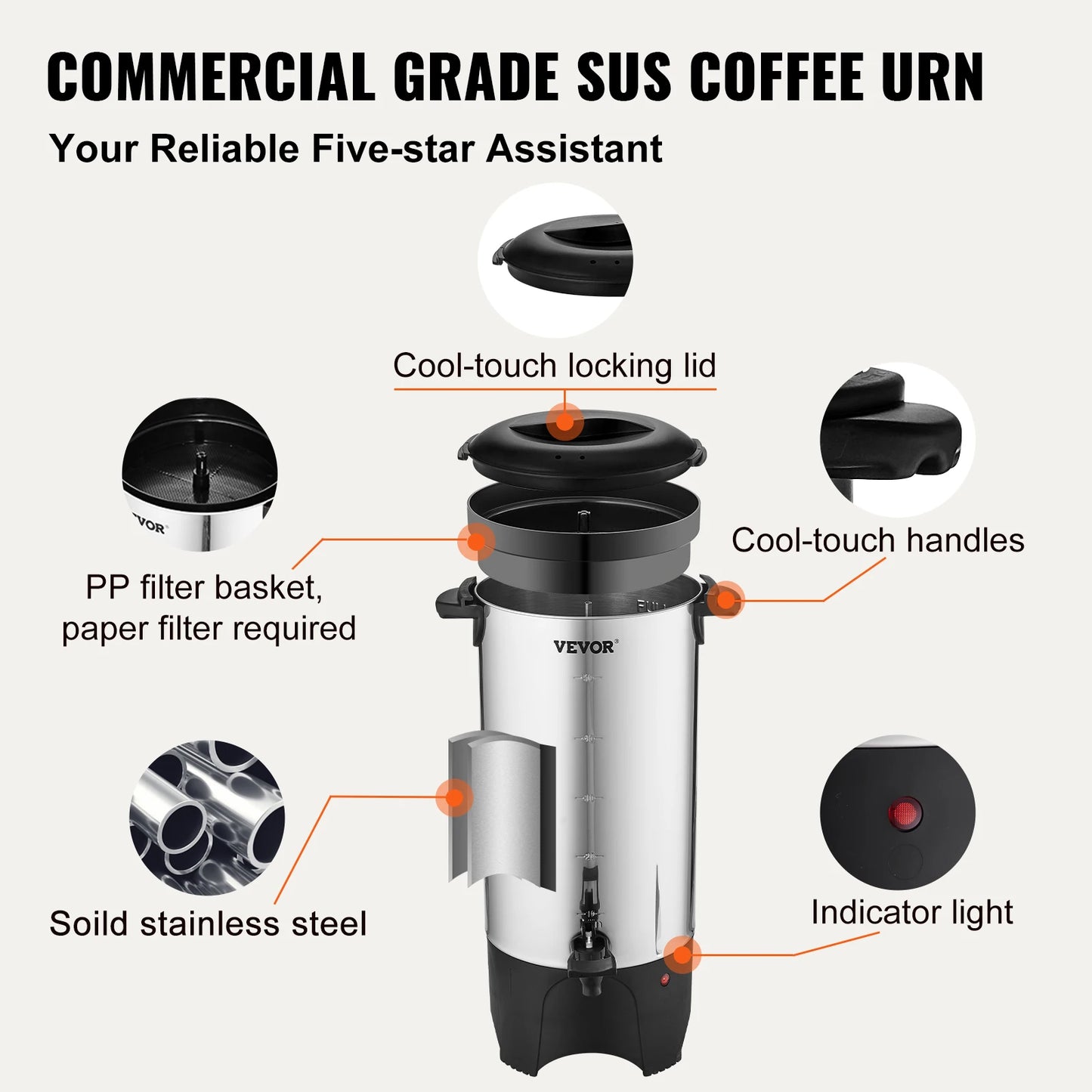 SucceBuy Commercial Coffee Urn Stainless Steel 1000 Watt Electric Brewer