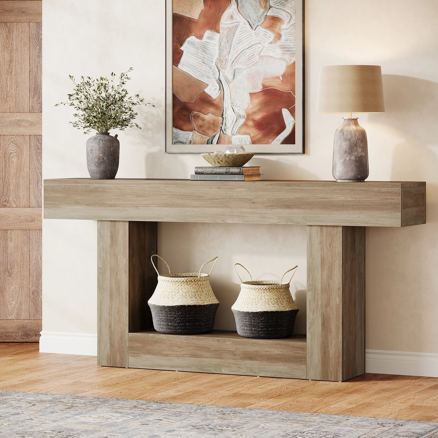 Tribesigns Farmhouse Console Table 2-Tier Entryway With U Shaped Base