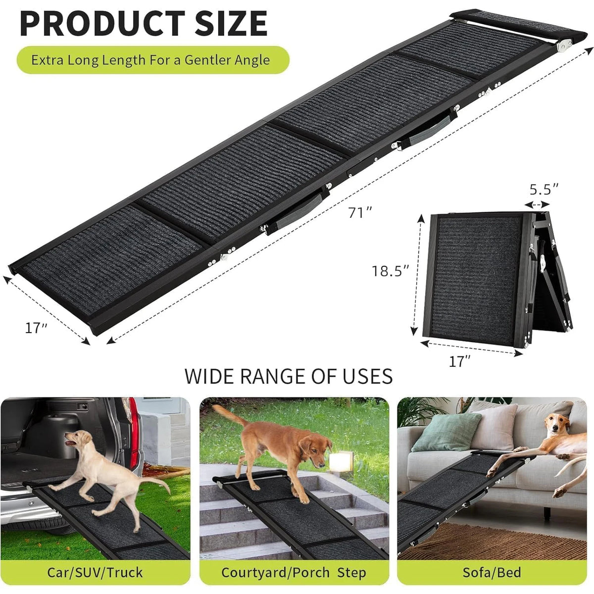 HiMISS Folding Dog Ramp For Cars With Non Slip Surface