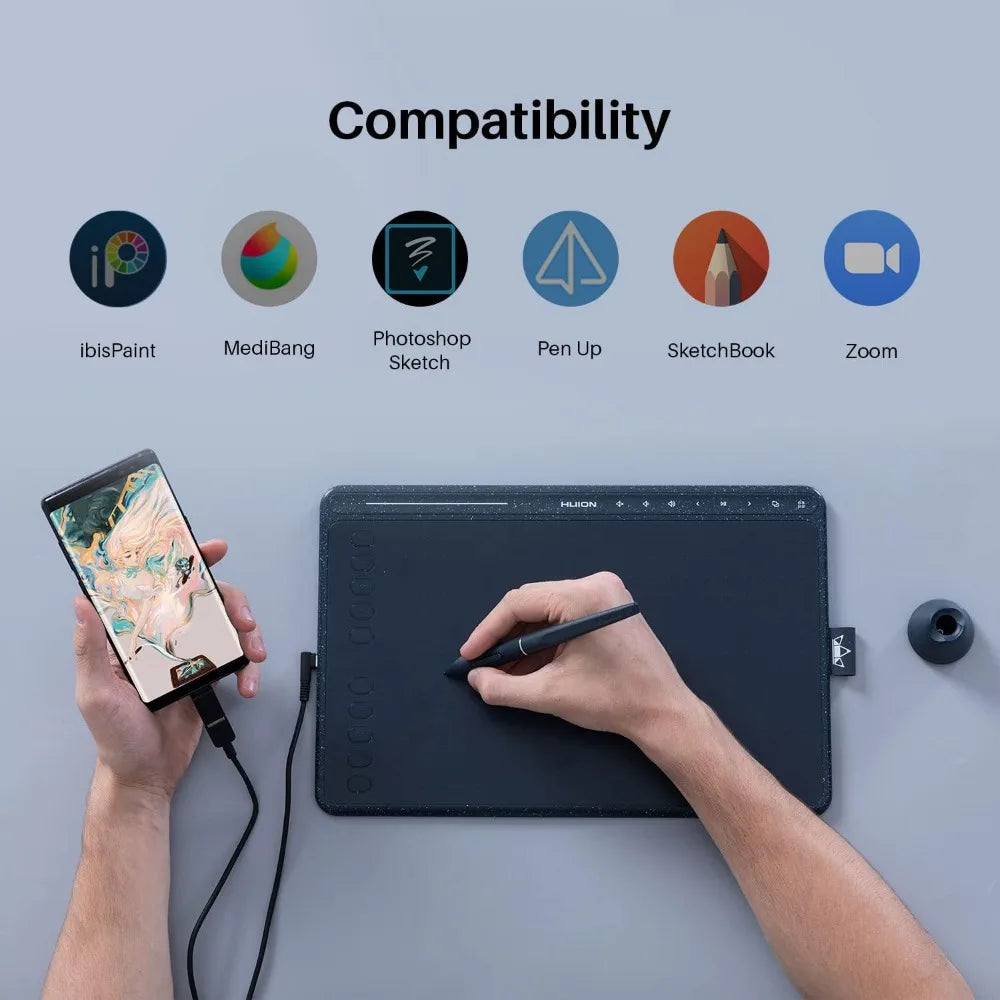 Graphics Drawing Tablet With Tilt Stylus 8192 Pressure 8 Keys