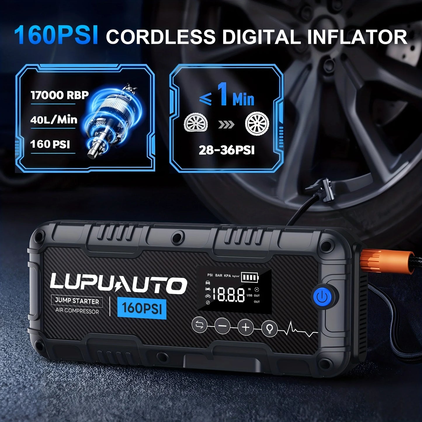 4 In 1 Car Jump Starter 4000A With LED Light Power Bank Tire Inflator