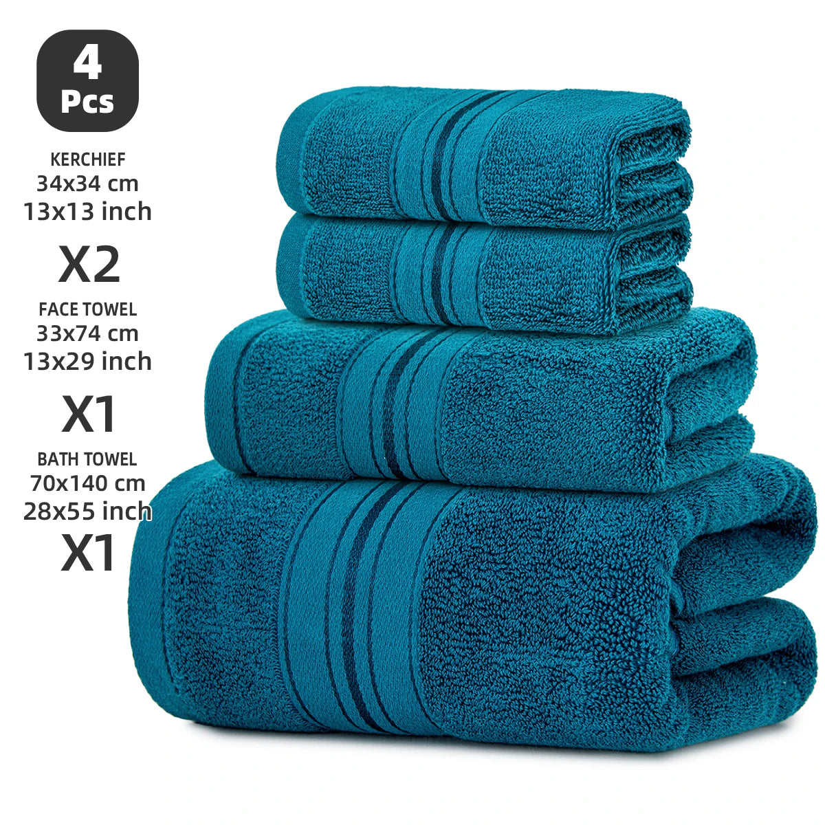 Luxury Cotton 4 Piece Bath Towel Set With Washcloths