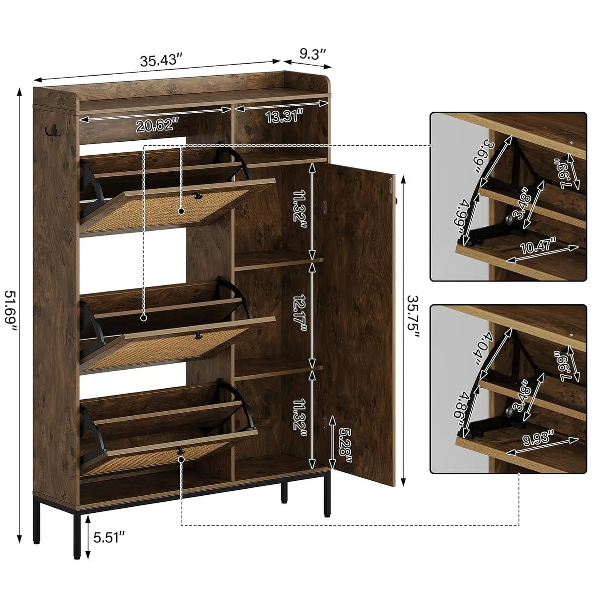 Natural Rattan Shoe Cabinet With Adjustable Shelves