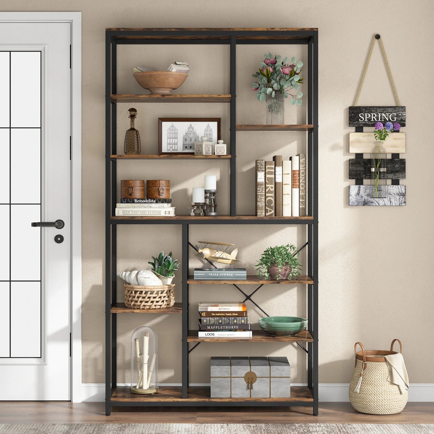 Tribesigns 9-Tier Industrial Bookcase With Open Shelves