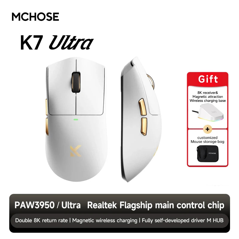 MCHOSE K7 Wireless Gaming Mouse 8K Polling Rate Magnetic Dock