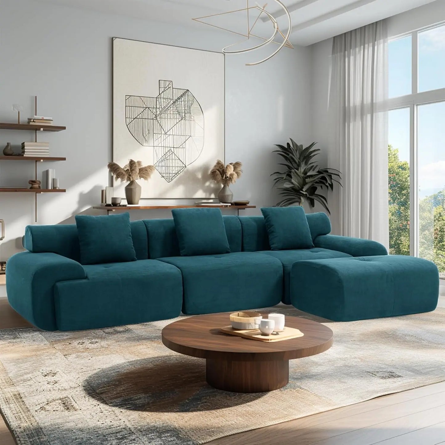 Corduroy Modular Sectional Sofa With Ottoman And High Density Foam