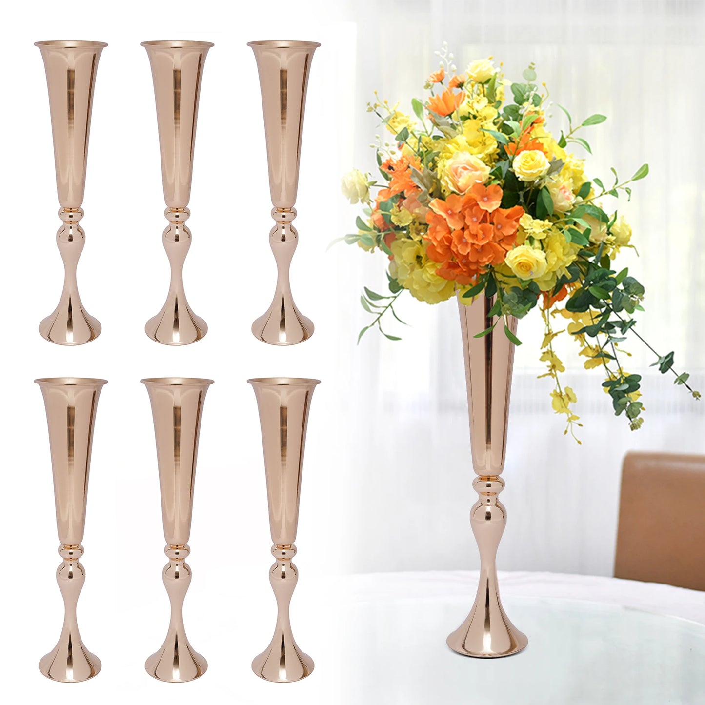 Six-Piece Trumpet Vases for Wedding Centerpieces and Table Decor
