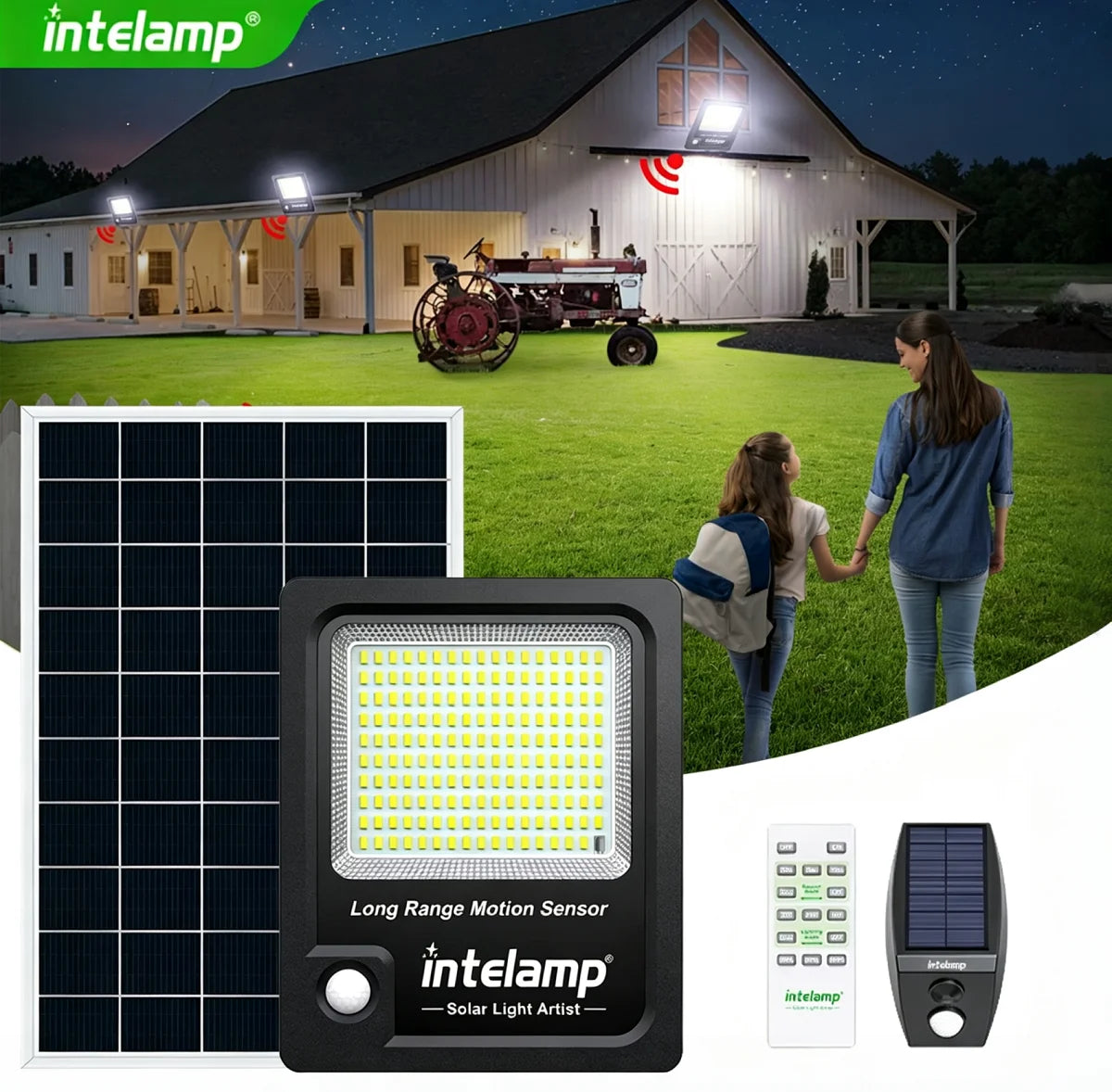 Intelamp Dual Sensor Outdoor Solar Light With 12000mAh Battery