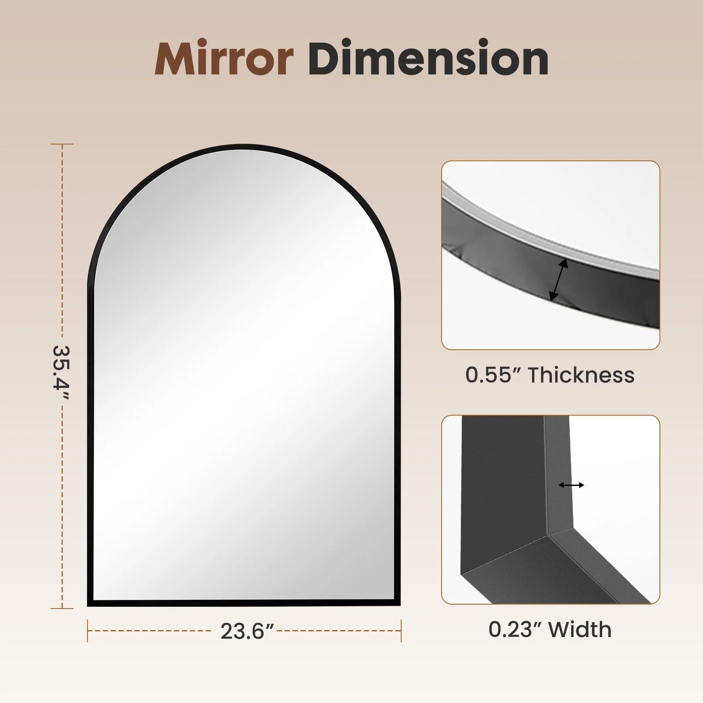 JHK Arched Metal Framed Bathroom Mirror Wall Hanging Decor