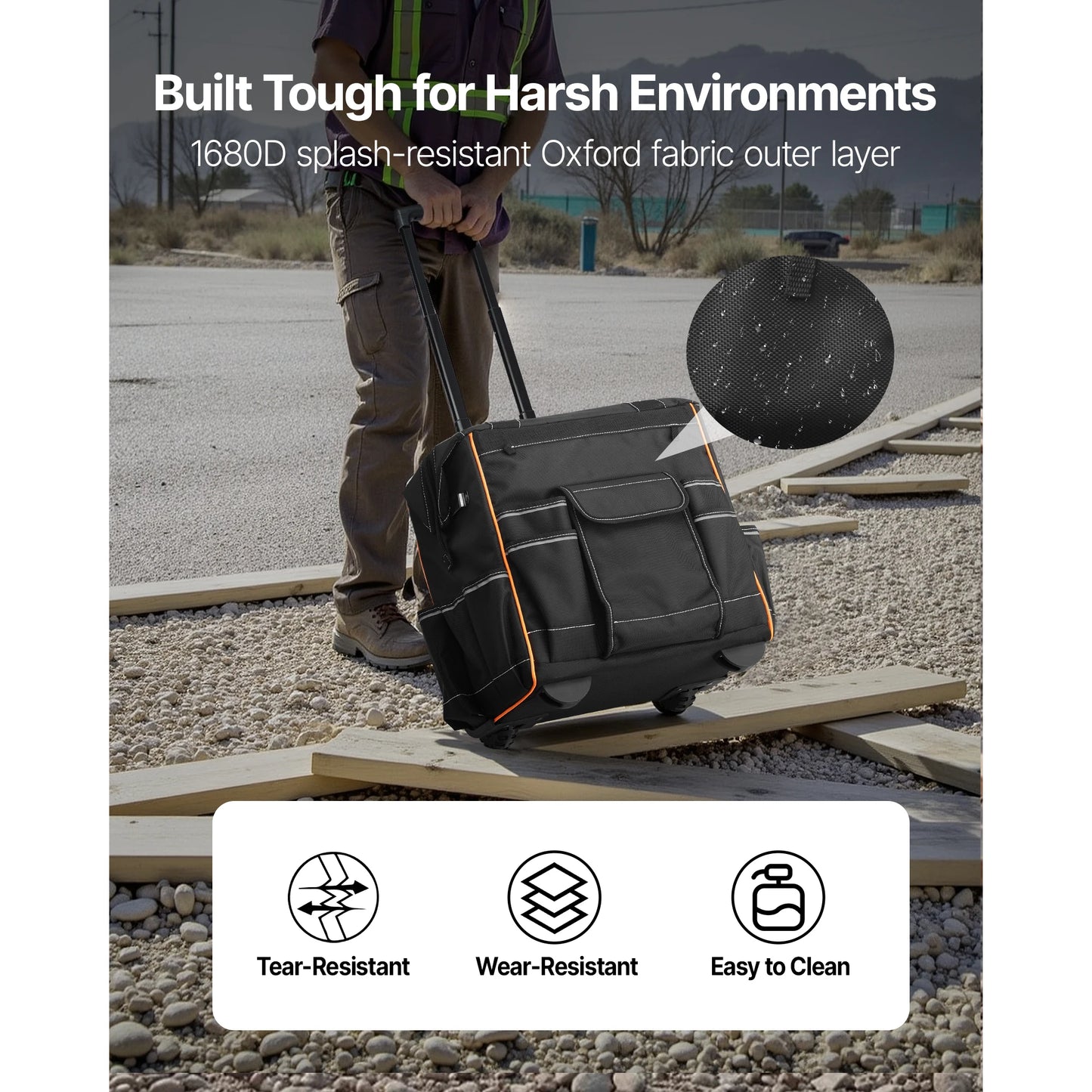 SucceBuy Durable Rolling Tool Bag With Telescoping Handle And Pockets