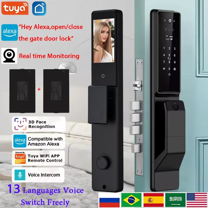 YKESDL Alexa Voice Control Smart Door Lock With 3D Face Recognition Camera