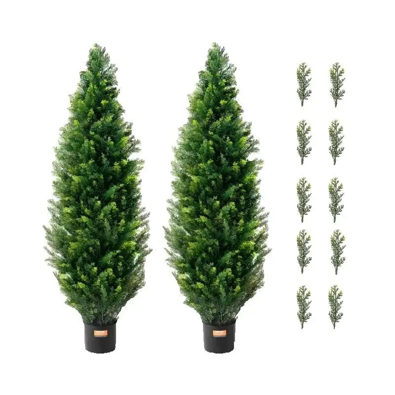 SucceBuy Cedar Topiary Tree Set Outdoor Evergreen Artificial Plant Decor
