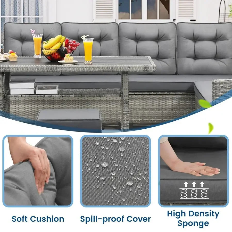 XMSJ All Weather Patio Furniture Set Outdoor Sectional Sofa With Dining Table