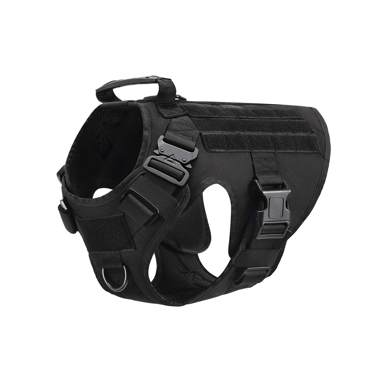 Tactical Nylon Dog Harness Collar With Molle Pouches For Large Pets
